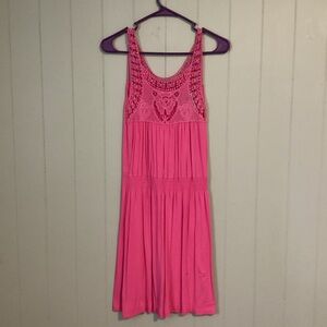 Pink Sleeveless Crochet Dress